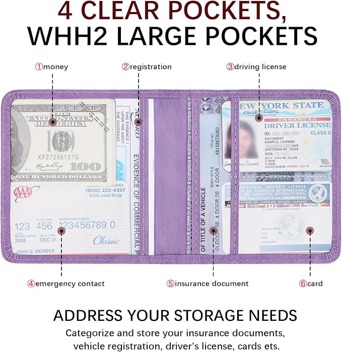 Car Registration and Insurance Holder, Vehicle Glove Box Car Organizer with Magnetic Closure for Documents, Cards, License Car Organization, 1-Pack Purple