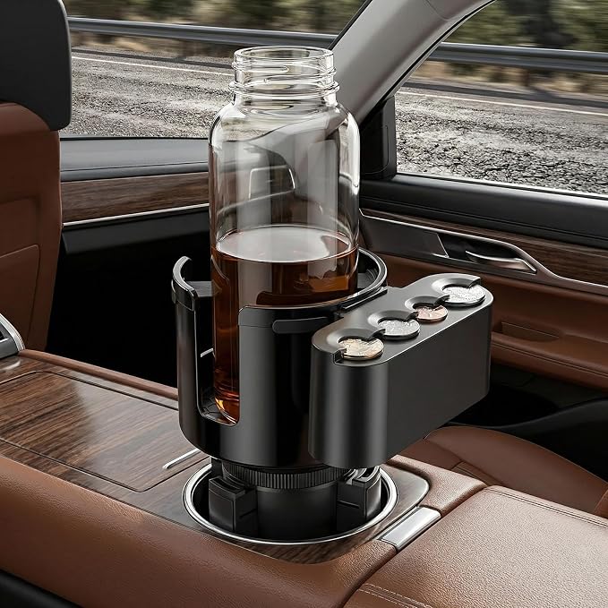 GDQ Car Cup Holder Expander - with Removable Coin Box - Adjustable Base, Universal Fit for Most Vehicles, Compatible with Yeti/Stanley Large Mugs & All Handle Cups, Automotive Interior Storage