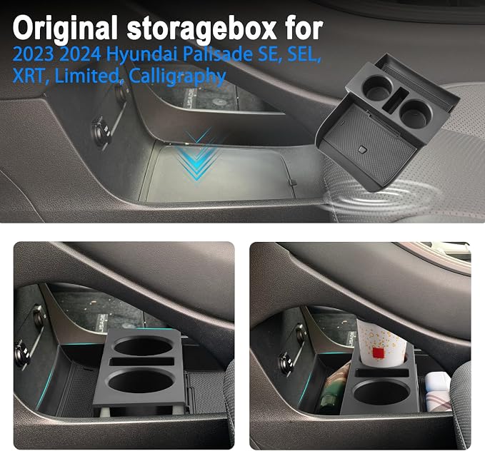 SHAOHAO 2024 2025 Palisade Lower Organizer Tray for Hyundai Palisade Accessories 2023 2024 2025 Palisade SE, SEL, XRT, Limited, Calligraphy Under Organizer Tray Insert Storage Pallet with Cup Holder