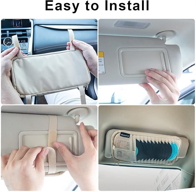alavisxf xx Car CD Visor Holder, 12 Sleeves Organizer with Mesh Pocket | Durable Oxford Cloth, Holds 12 CDs/DVDs, 1 Pen Holder, 1 Back Inner Pocket, Disc Storage Organizer, Fits Most Vehicle Visors