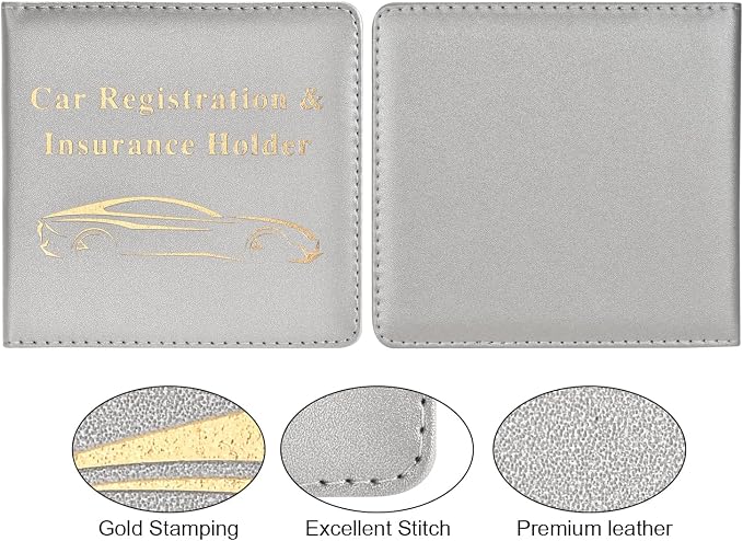 Cacturism Car Registration and Insurance Holder, Vehicle Glove Box Car Organizer Men Women Wallet Accessories Case for Cards, Essential Document, Driver License, Silver