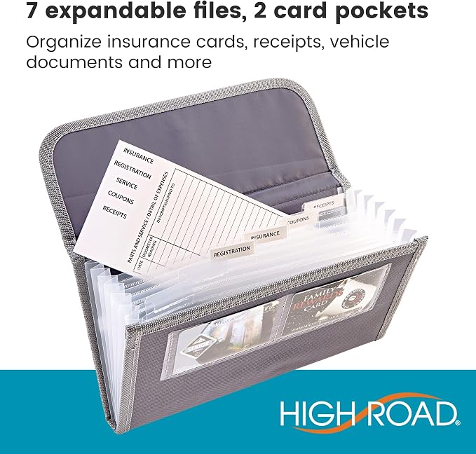 High Road Glove Box Organizer - Insurance and Registration Holder for Car Documents and Paperwork - Expandable Front Seat Organizer with Card Pockets