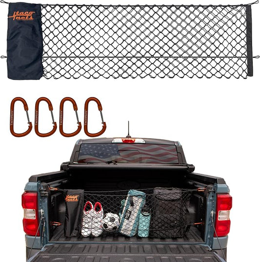 TacoNets Envelope Cargo Net for Ford Maverick - Fits 2022-Current - Upgraded 5mm Bungee - Integrated Storage Bag - Heavy Duty Carabiners - Designed in USA