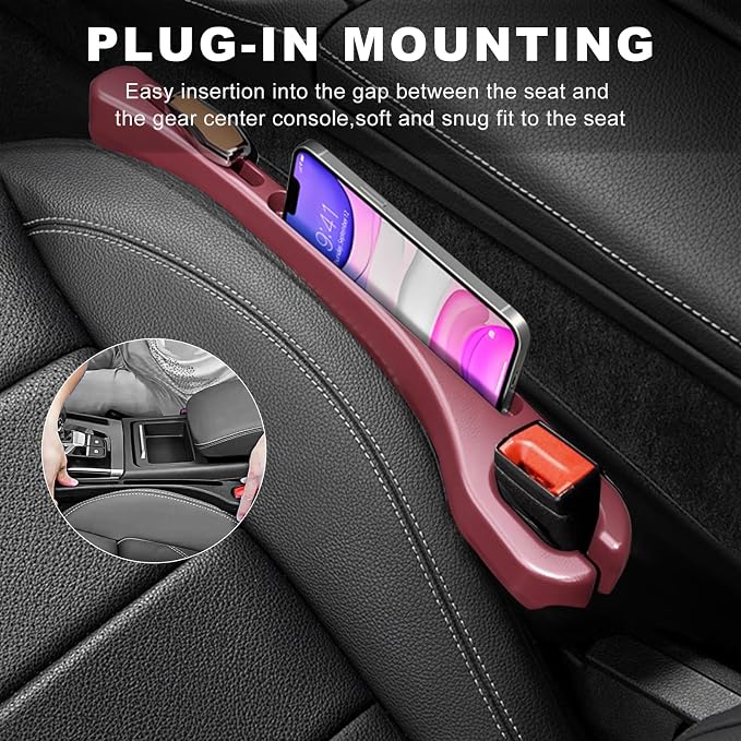 2 PCS Car Seat Gap Filler, Multifunctional Side Seat Gap Stopper Organizer with Phone Holder, Automotive Crevice Blocker Plug Between Seats Console to Prevent Dropping (Red)