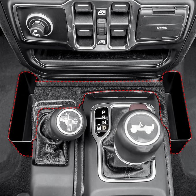 4PCS Center Console Organizer Storage Box Fits 2018-2023 for Jeep Wrangler JL JLU & Gladiator JT Gear Shift Console Tray Organizer, Hanging Armrest Storage Box, Co-Pilot Organizer