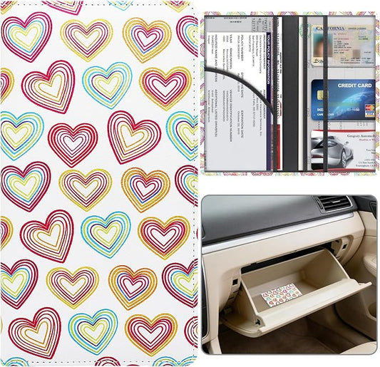 Car Registration and Insurance Holder, Premium Pu Leather Vehicle Glove Box Organizer - for Driver License, Cards & Essential Documents (L-Heart symbol)
