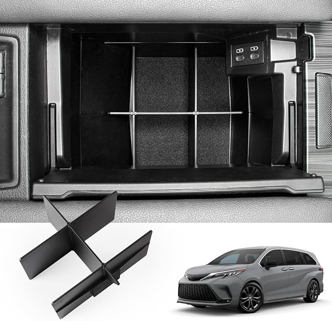 JYCDC Center Console Organizer Tray Compatible with 2021-2026 Toyota Sienna,Armrest Box Secondary Storage Tray Coin Container Plastic (JYCDC-GB01)