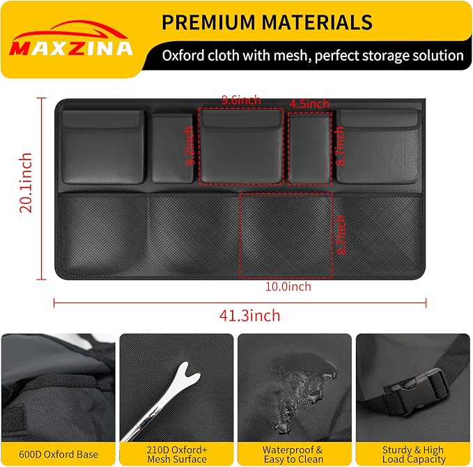 Car Trunk Organizer Large Capacity Backseat Hanging Organizer (41"*20") Collapsible Oxford Cloth Car Storage Bag with 9 Pockets for SUV&Truck&MPV Accessories (Black)