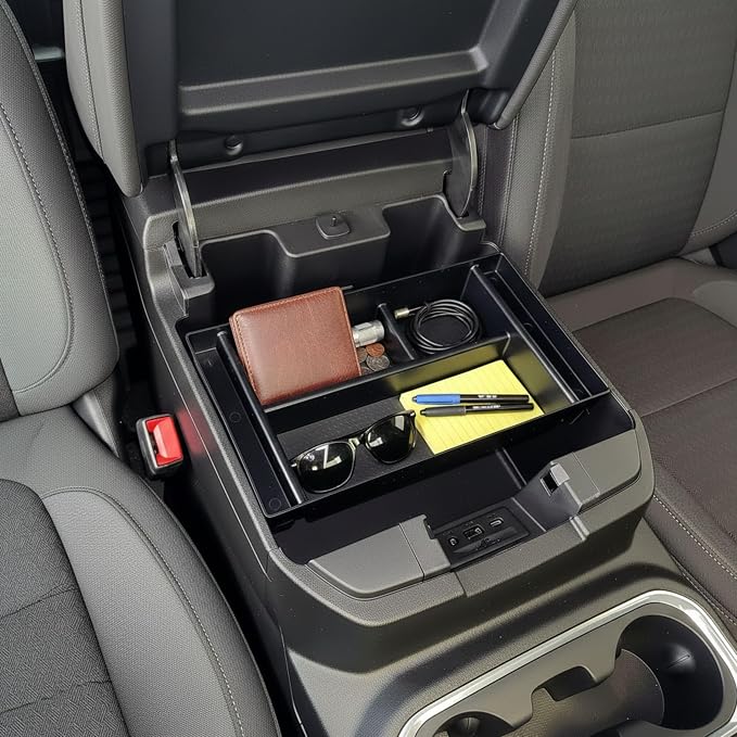 Center Console Organizer Tray for Chevy Silverado 1500 / GMC Sierra 1500 (2019-2021) & 2500/3500 HD (2020-2023) (Full Console w/Bucket Seats ONLY) - Made in USA - SLX153