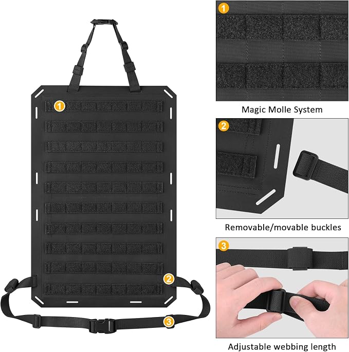 Molle Panels for Car Back Seat, Tactical Seat Back Organizer Covers for Vehicles Truck, Tactical Car Accessories Foldable for Universal Automotive (BK-Foldable)