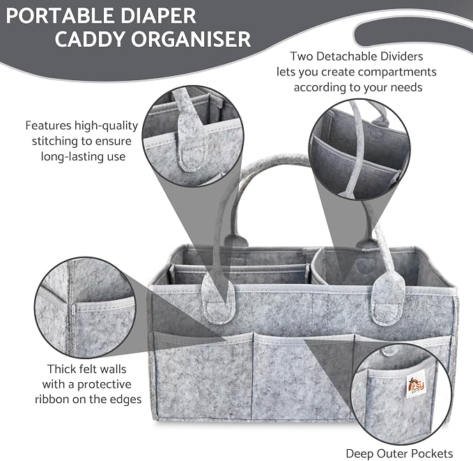 Diaper Caddy, Diaper Organizer, Nursery Storage and Car Organizer for Baby - Large Size - (Cloud Grey)