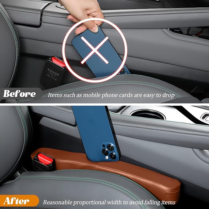 Car Seat Gap Filler, 2PCS Soft Foam Leather Vehicle Seat Crevice Blocker Stop Things from Dropping, Automotive No Drop Plug Guard Gap Stopper, Universal for Truck SUV RV (Orange)