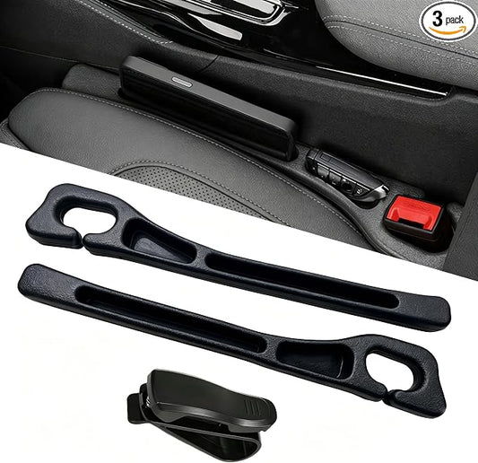 Car Seat Gap Filler Organizer, Car Organizer Front Seat 2-in-1 Storage No-Drop for Storing Phones, Keys, Fits Most Cars, Trucks, SUV (2 Pack, Black)