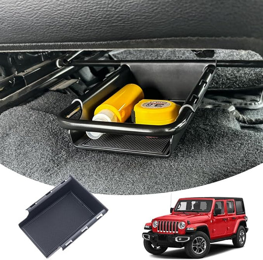 Front Under Seat Storage Organizer Tray Compatible with Jeep Wrangler JL/JLU 2018-2022 2023 2024 2025 2026 and Jeep Gladiator JT Truck 2020-2023 2024 2025 2026 Hidden Accessories （Patented Design）