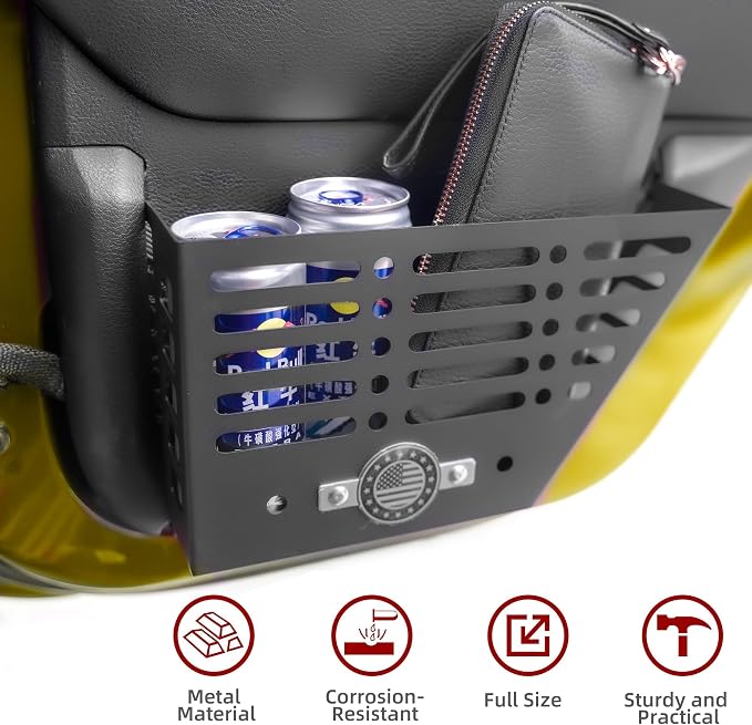 Metal Rear Door Storage Box for Jeep Wrangler JK JKU 4XE 2011-2018 & Gladiator JT 2011-2018 Interior Storage Expansion Door Storage Side Pockets Insert Organizer Accessories (2-Pcs)