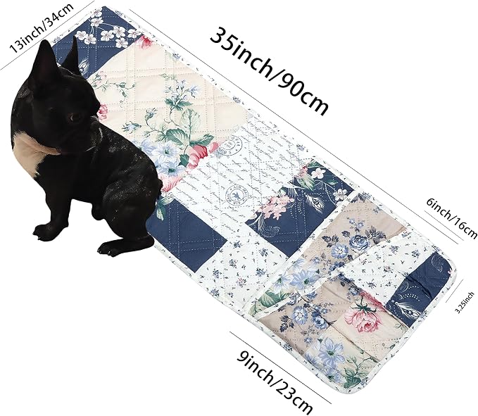 Brilliant Sunshine Vintage Indigo Roses Patchwork Couch Armrest Organizer, Non Slip Armchair Caddy for Sofa Recliner, Washable Remote Control Holder, Storage for Magazine, Phone, iPad (35"×13")