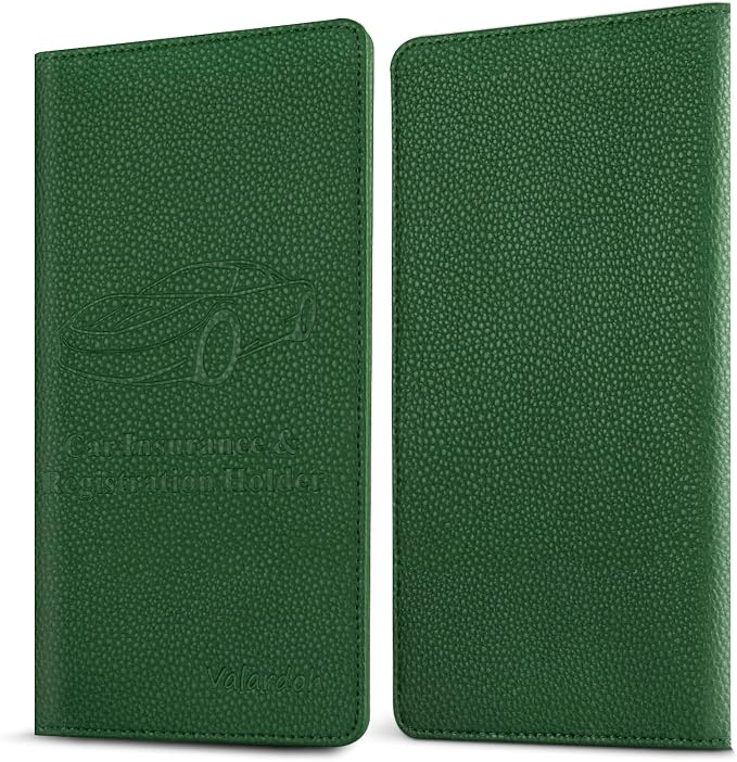 Valardoh Premium Car Registration and Insurance Card Holder, Car Document Holder for Cards, Driver License & other Essential Documents (Dark Green)