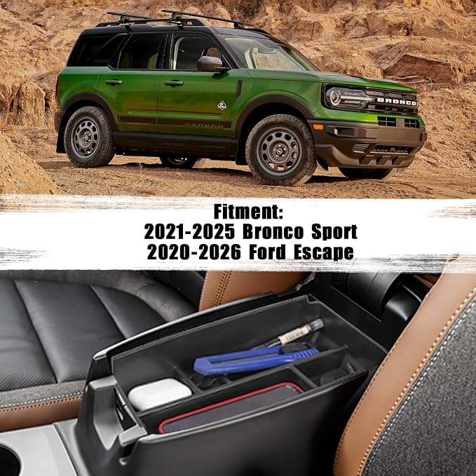 Center Console Organizer Tray Compatible with Ford Bronco Sport 2021-2025/ Escape 2020-2026 Armrest Storage Box Secondary Insert Storage Tray Interior Accessories