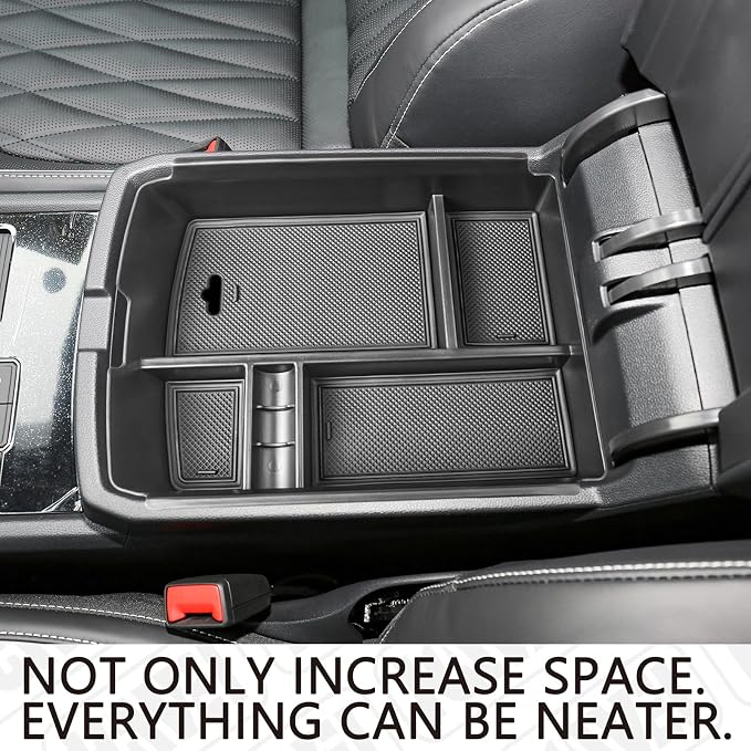HGWEI Center Console Organizer Compatible with VW Atlas and Cross Sport 2018 2019 2020 2021 2022 2023 Accessories, Interior ABS Armrest Storage Box Insert Tray (Not Fit 2024 2025), Black