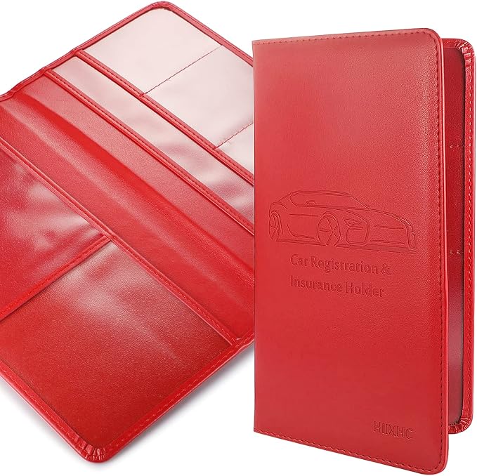 Car Registration and Insurance Card Holder - Leather Vehicle Glove Box Automobile Documents Paperwork Wallet Case Organizer for ID, Driver's License, Key Contact Information Cards
