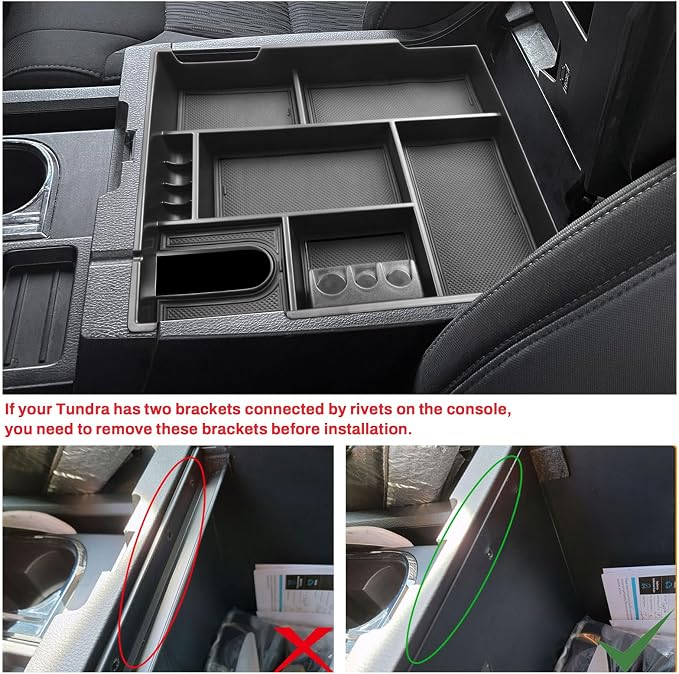 HGWEI Center Console Organizer Tray Compatible with Toyota Tundra 2014 2015 2016 2017 2018 2019 2020 2021 Tundra Interior Accessories, Armrest Secondary Storage Box Insert Tray Divider, Black