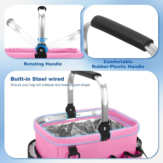 PGmoon Cleaning Caddy Organizer with Handle, Cleaning Tote Bag with Multiple Pockets for Cleaning Supplies, Products Storage, Housekeepers, Kitchen Cleaning Supplies, Pink