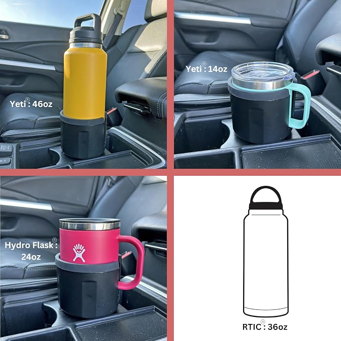 Swigzy Extra Wide Car Cup Holder Expander - Made for Yeti 14oz & 46oz Rambler, Hydro Flask 24oz Mug, RTIC 36oz Bottles - Adapter Insert Extender Expandable and Adjustable