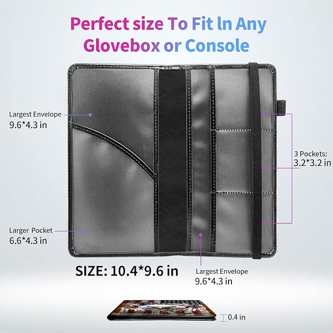 Car Registration and Insurance Holder,Leather Insurance License and Registration Card Holder for Car Glove Box, Auto Truck Document Holder Organizer for Men Women-Eagle on American Flag