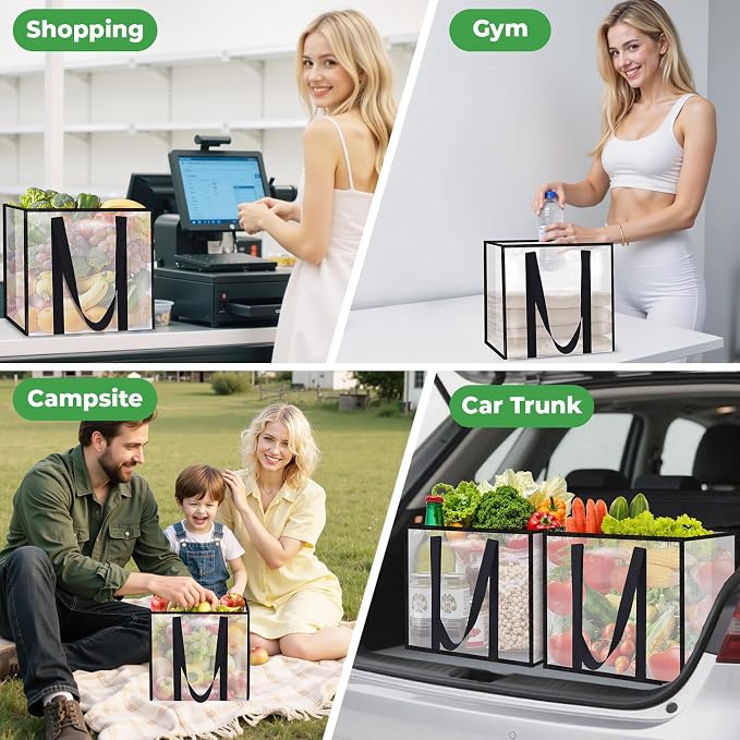 8 Pack Reusable Grocery Bags, Heavy-Duty Shopping Bags with Sturdy Handles, Water-Resistant & Foldable Organizer, Shopping Tote Bags for Groceries, Market, Car Trunk, Multi-Purpose, 42L