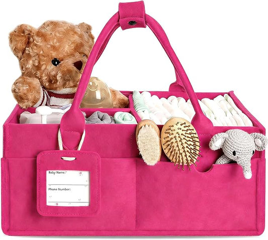 GEMII Diaper Caddy Organizer-Large Baby Caddy Organizer with Handle, Newborn Registry Essentials, Baby Shower Basket Gifts for Boys or Girls (Pink, Large)