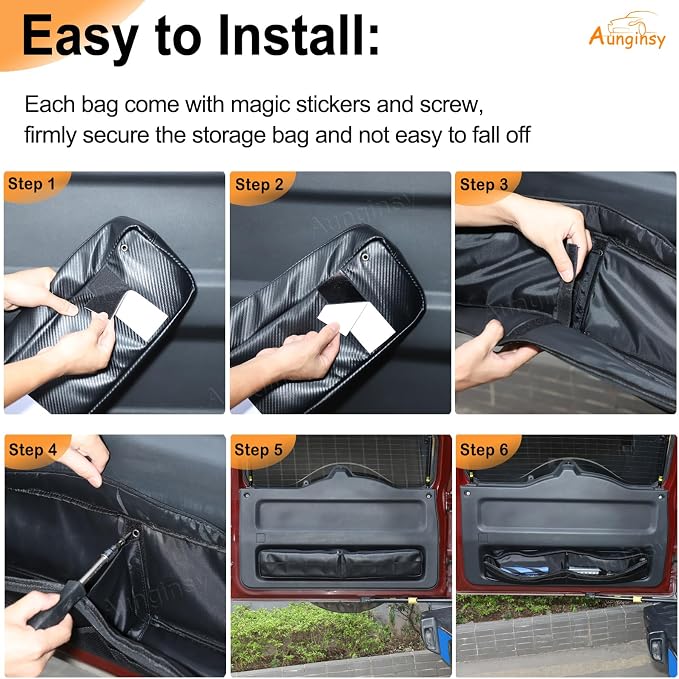 Aunginsy 2Pcs Trunk Organizer Compatible with Toyota FJ Cruiser 2007-2024+, Car Rear Tailgate Storage Bag Back Door Panel Storage Pocket Box Multi-Compartment Oxford Cloth Expansion Space Accessories
