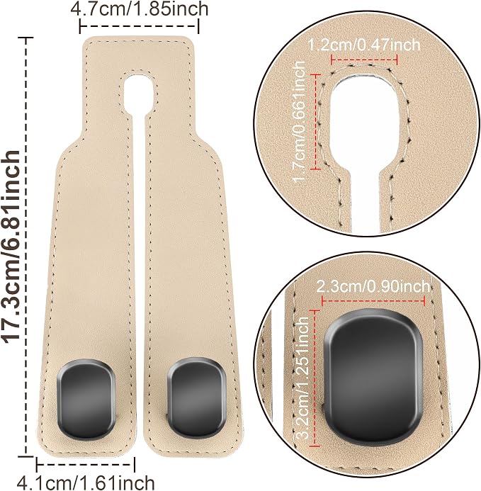 Amelity Universal Car Headrest Hooks, Women’s Car Interior Accessories for Purses Handbags Grocery & Backpacks, Beige 2 Pack