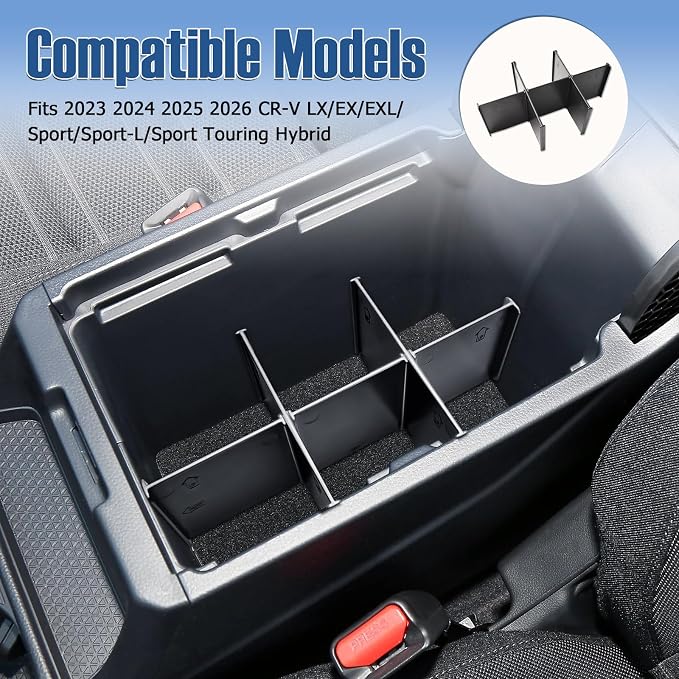 EDBETOS Center Console Divider Organizer Compatible with 2023 2024 2025 2026 Honda CRV Accessories LX/EX/EX-L/Sport Hybrid/Sport Touring Hybrid Armrest Secondary Insert Storage, Can Used w/Upper Tray
