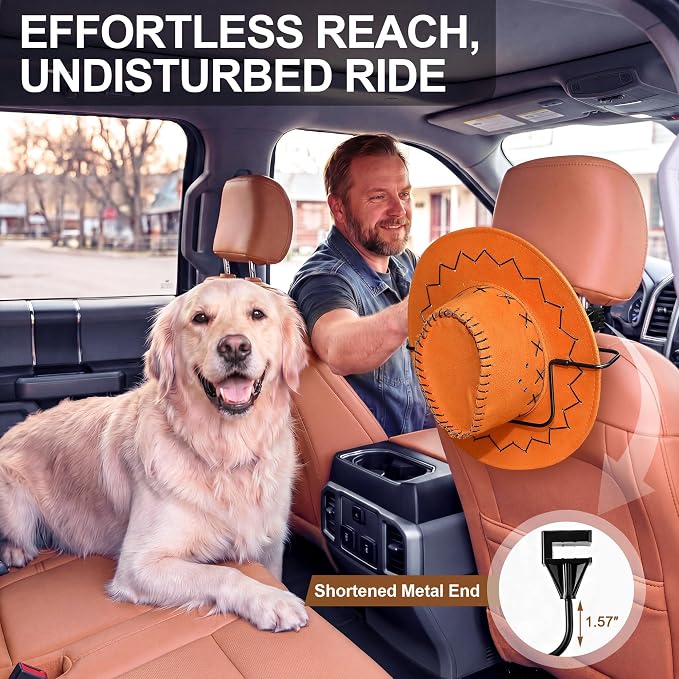 2 Pack Cowboy Hat Holder Rack for Truck SUV,Foldable Car Hat Holder, Car Clothes Hanger Bar Coat Hanger for Truck Seat Accessories, Automotive Seat Back Storage Organizer - Easy to Install