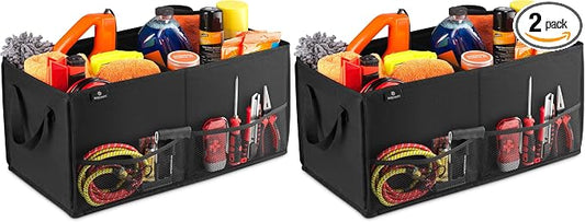 Handy Laundry Fold-Away Car Trunk Organizer – Non-Slip Securing Fasteners – 22 x 10 x 11 Inches – Prevents Shifting and Rolling (Black) (Pack of 2)