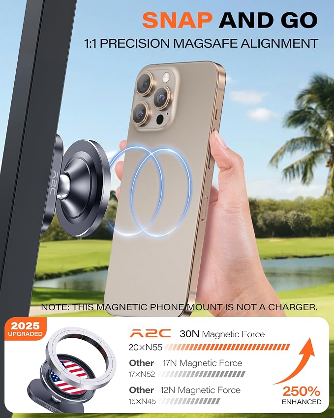 A2C American Flag Alloy Magnetic Golf Cart Phone Holder, 4th of July Golf Cart Decorations Fits EZGO, Club Car, 250 Anniversary USA Patriotic Golf Accessories for Men Golfers Women Essentials Gift
