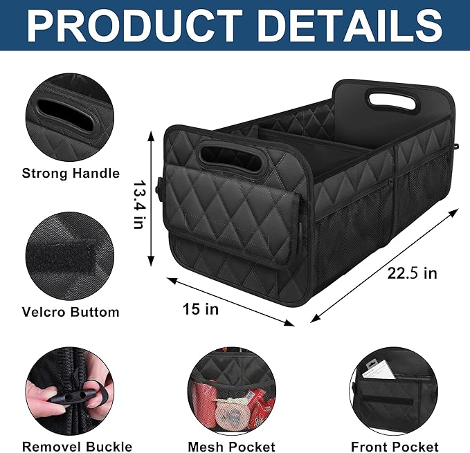 Deosk Car Trunk Organizer and Storage with Reinforced Handles, Waterproof Polyester Trunk Organizer for SUV, Minivan, Truck (Large, Black)