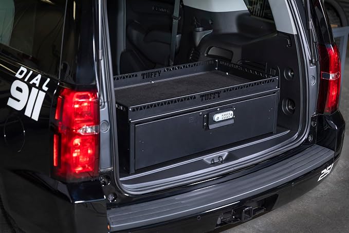 Tuffy Security Drawer with Shelf – Universal Fit for Mid-Sized SUVs | Heavy-Duty Locking Cargo Storage Box | Black Steel, 85 lb Capacity