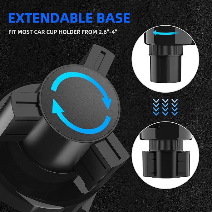 DYLEN Car Cup Holder Expander with Adjustable Base, Fits 16–46oz Bottles | Expandable Base Fits 2.5"–3.8" Cup Holders; Secures Yeti, Owala 16–46oz Bottles; 99% Phones; Anti‑slip Tabs Prevent Spills