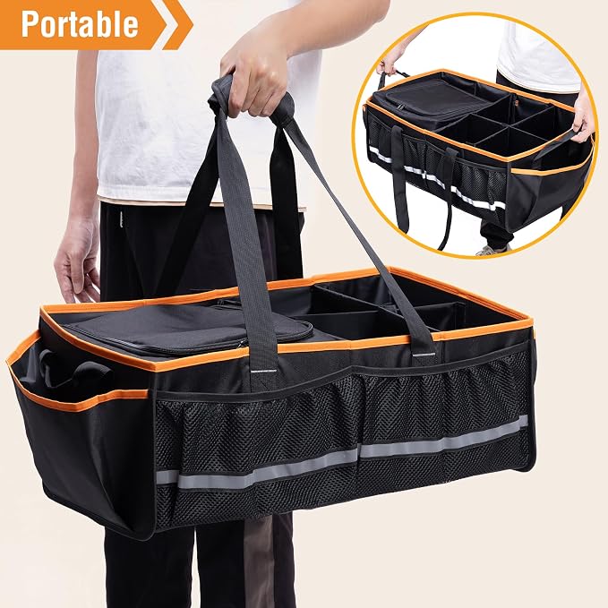 Rifachua Car Front Trunk Organizer with Cooler Bag Compatible with Tesla Model Y Model 3 2020-2026, Foldable Grocery Frunk Storage Bag Collapsible for Car SUV with Multi Compartment，Black