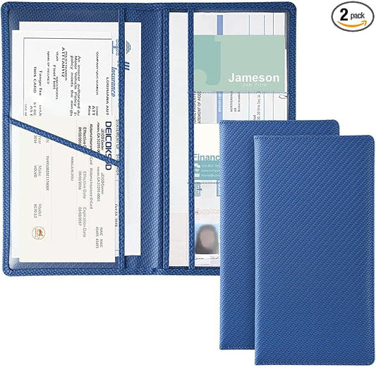 JUSTTOP 2Pack Car Registration and Insurance Holder,Car Document Holder for Cards License with Magnetic Shut,Vehicle Glove Box Car Organizer for Documents, Cards, License(Carbon Fiber Blue)