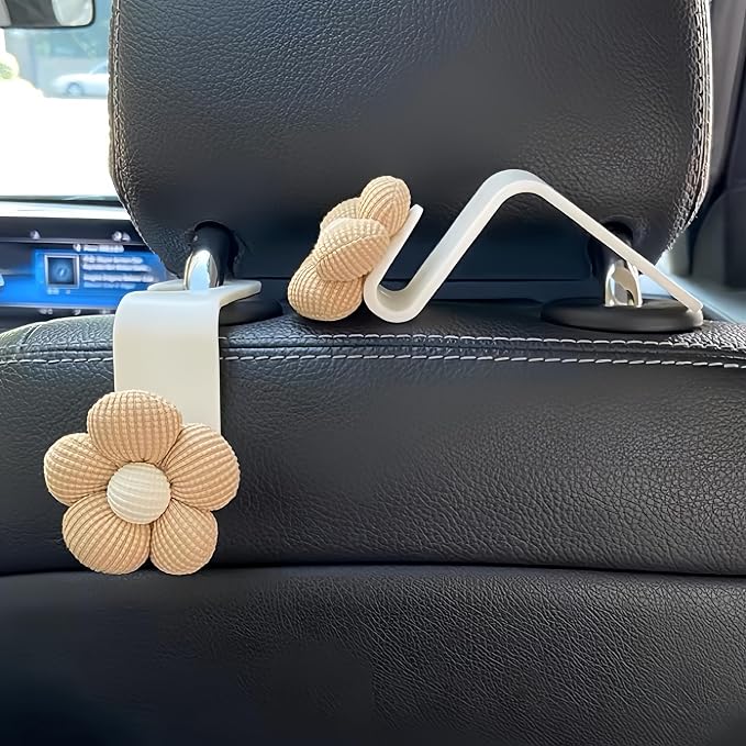 2 Pack Car Purse Hooks, Cute Bow Car Seat Headrest Hook Hanger for Purses and Bags, Space-Saving Car Accessory(Darkbrown)