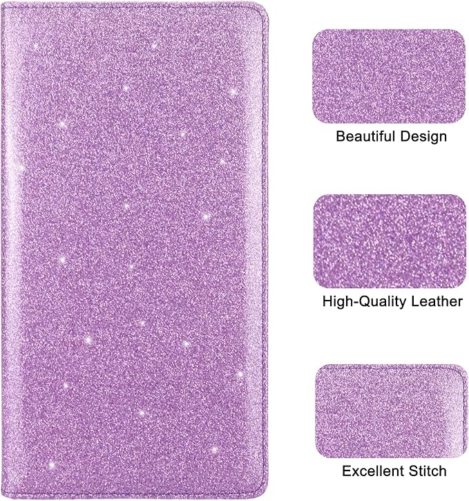 Car Registration and Insurance Holder, Premium Leather Insurance and Registration Holder,vehicle Glove Box Car Organizer, with Magnetic Shut for Cards, Driver License (Glitter Purple)