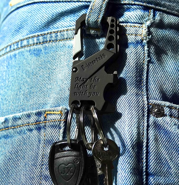 Hephis Skull Heavy Duty Key Chain,Car Emergency Escape Tool, Seat belt Cutter,Bottle Opener,Carabiner Car Key Chains