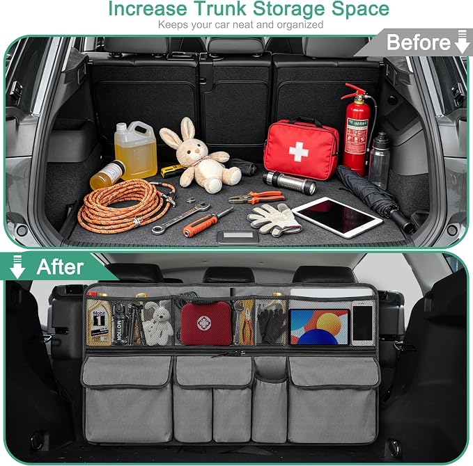 Hanging Car Trunk Organizer Fit For Hyundai Tucson Foldable Large Capacity 41.3x20 inch Backseat Trunk Organizers Storage, Car Accessories Interior, with Multi Pockets (Grey)