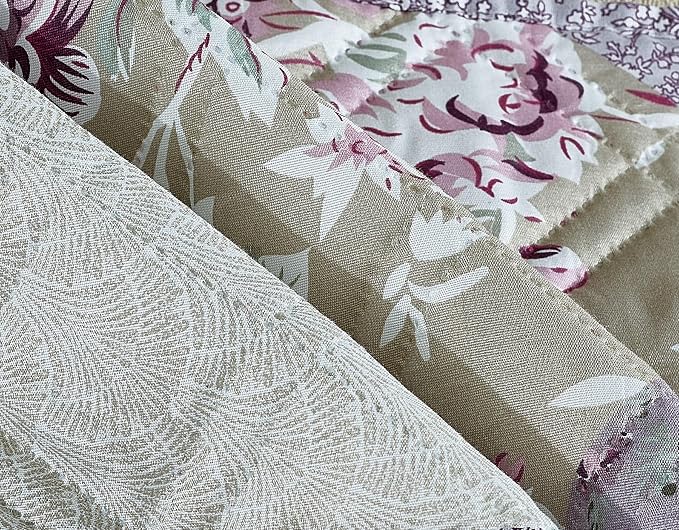 Brilliant Sunshine Lilac and Beige Roses Patchwork Couch Armrest Organizer, Non Slip Armchair Caddy for Sofa Recliner, Washable Remote Control Holder, Storage for Magazine, Phone, iPad (35"×13")