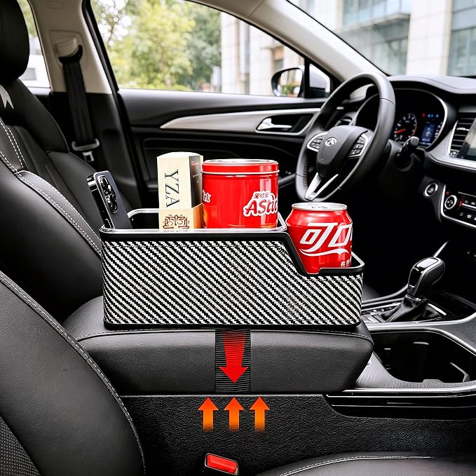Car Seat Organizer with Compartment,Car Armrest Extra Storage Box Truck Floor Hump Organizer, Front Seat Organizer,Center Console Cup Holder Tray fit for Car SUVS Pickup Truck (Black)