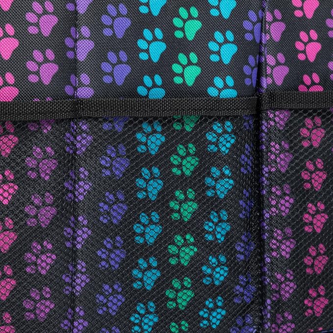 GreaterGood Paws Car Trunk Organizer Foldable Storage Bin with Handles Non Slip Base Pet Gear Travel Tote for SUV Truck (Rainbow Paws)