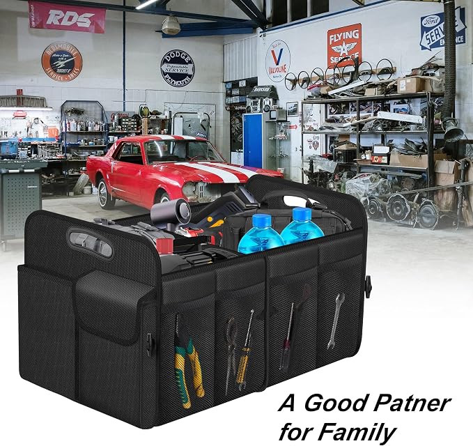 Femuar Car Trunk Organizer, Trunk Storage Organizer with 72L Large Capacity Waterproof Collapsible and 11 Pockets, Trunk Organizer for Suv/Jeep/Sedan, Large Size, Black