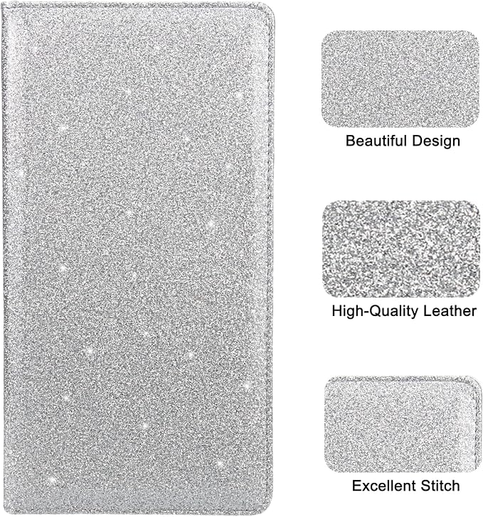 Car Registration and Insurance Holder, Premium Leather Insurance and Registration Holder,vehicle Glove Box Car Organizer, with Magnetic Shut for Cards, Driver License (Glitter Silver)